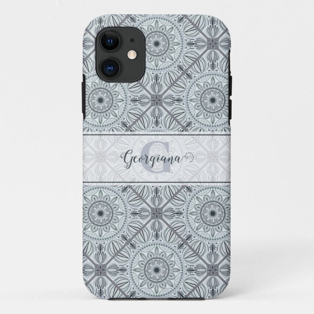 Personalised Tiled Floral Harmony Grey Mandala Case-Mate iPhone Case (Back)