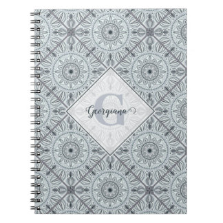 Personalised Tiled Floral Harmony Grey Mandala Notebook