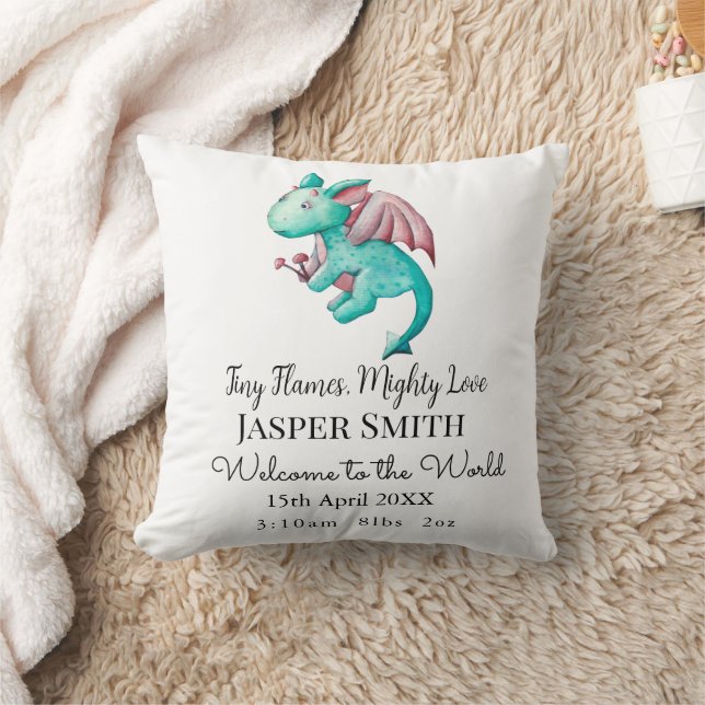Personalised Tiny Flames, Mighty Love Dragon Baby Cushion (Blanket)