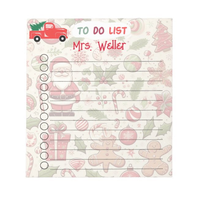 Personalised To-Do List Christmas Themed Notepad (Front)