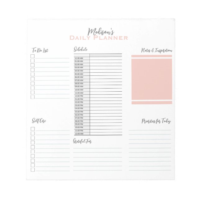 Personalised To Do List Schedule Daily Planner  Notepad (Front)