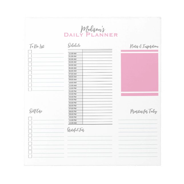 Personalised To Do List Schedule Daily Planner  Notepad (Front)