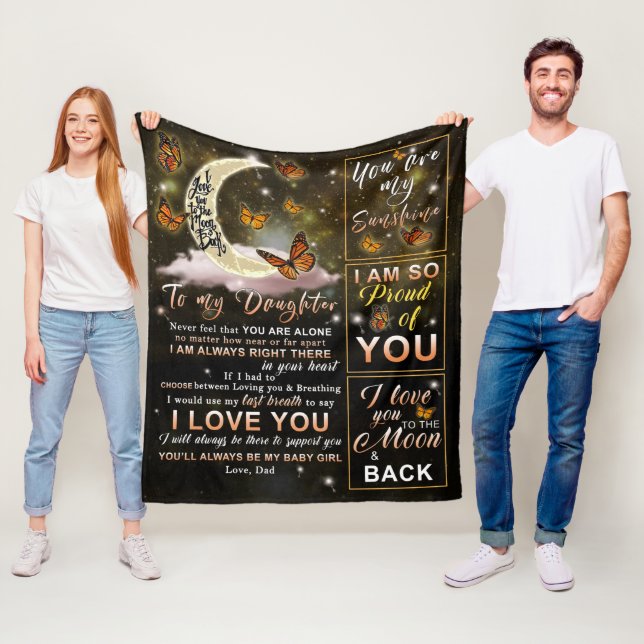 Personalised To My Daughter Butterfly From Dad Fleece Blanket (In Situ)