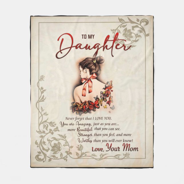 Personalised To My Daughter From Mum Butterfly Bla Fleece Blanket (Front)