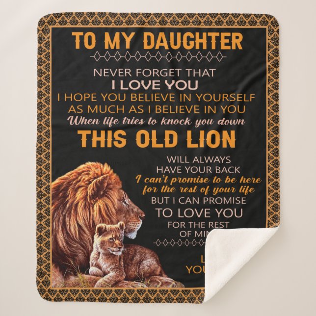 Personalised To My Daughter Lion Sherpa Blanket (Front)