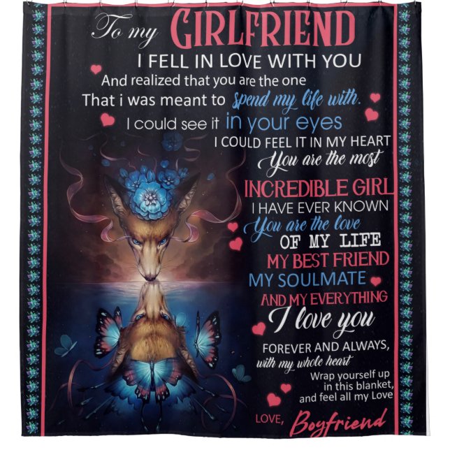 Personalised To My Girlfriend Wolf Blanket, Shower Curtain (Front)