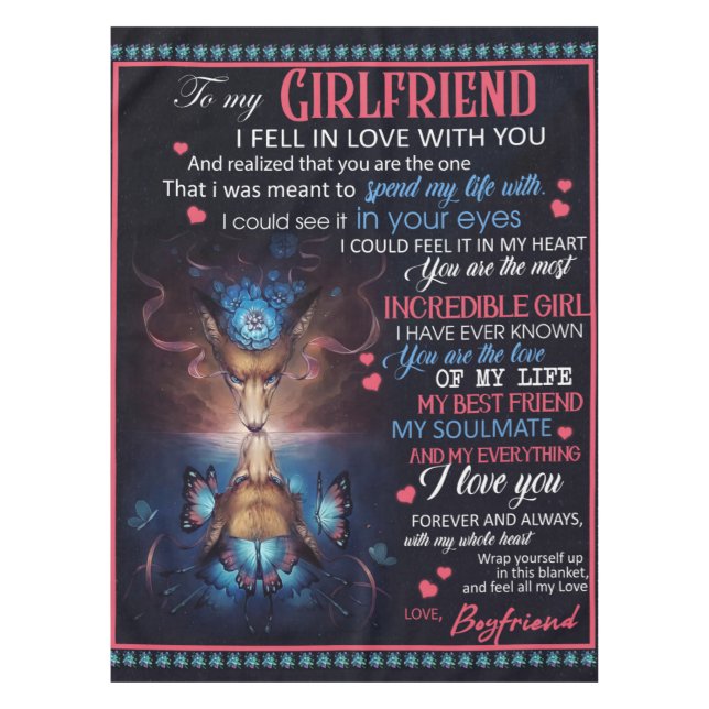 Personalised To My Girlfriend Wolf Blanket, Tablecloth (Front)