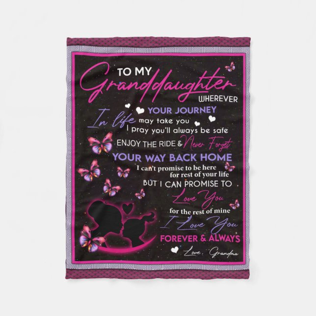 Personalised To My Granddaughter Butterfly Fleece Blanket (Front)