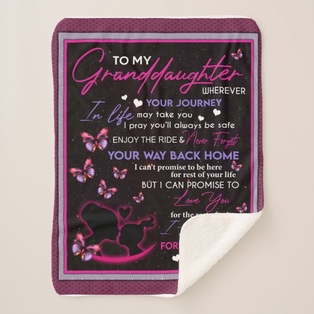 Personalised To My Granddaughter Butterfly Fleece Sherpa Blanket (Front)