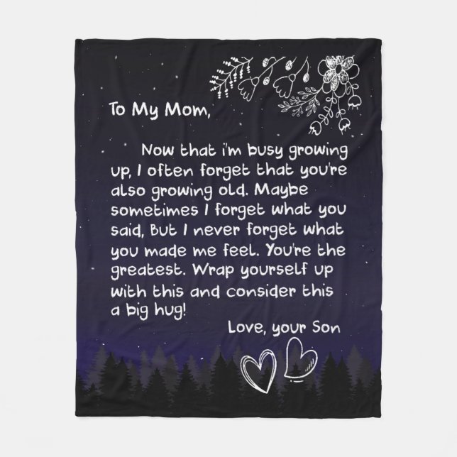 Personalised To My Mum Love Letter From Son Gift Fleece Blanket (Front)