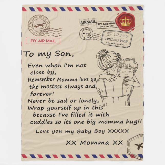 Personalised To My Son, Letter From Mum Blanket, Fleece Blanket (Front)