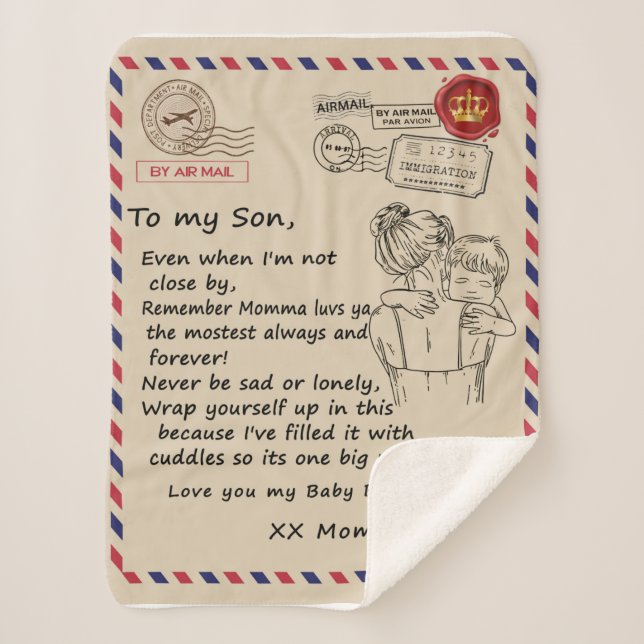 Personalised To My Son, Letter From Mum Blanket, Sherpa Blanket (Front)