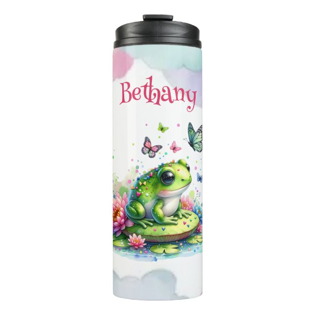 Personalised Toad, Flowers and Butterflies Thermal Tumbler (Front)