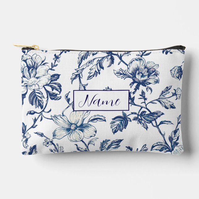Personalised Toiletry Bag  - Blue Flower Design (Front)