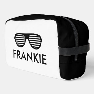 Personalised toiletry bag with sunglasses logo