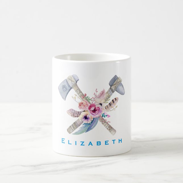 Personalised Tomahawk Feathers and Flowers Coffee Mug (Center)