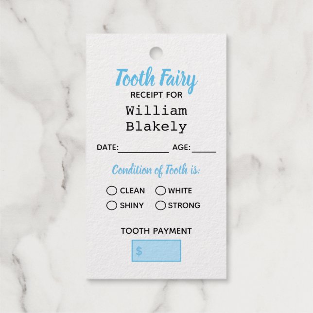 Personalised Tooth Fairy Certificate Receipt Tag (Back)