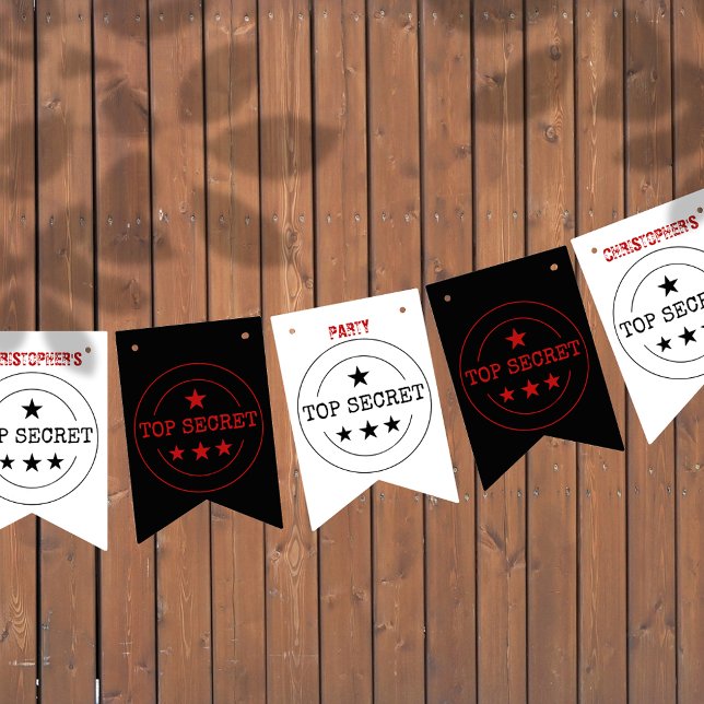 Personalised Top Secret Party  Bunting (TOP SECRET! Only cool kids allowed)