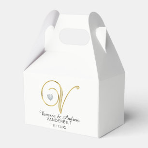 Personalised Topography Gold Monogram Letter ''V"  Favour Box
