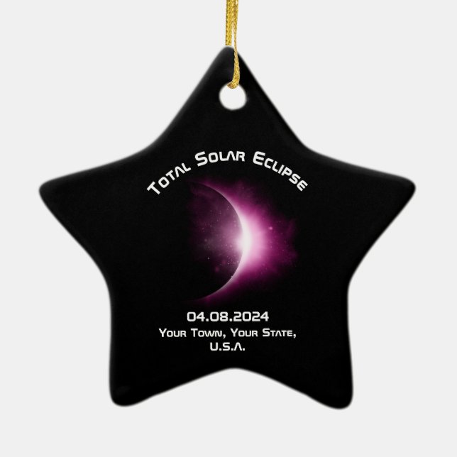 Personalised TOTAL SOLAR ECLIPSE 2024 Ceramic Star Ceramic Tree Decoration (Back)