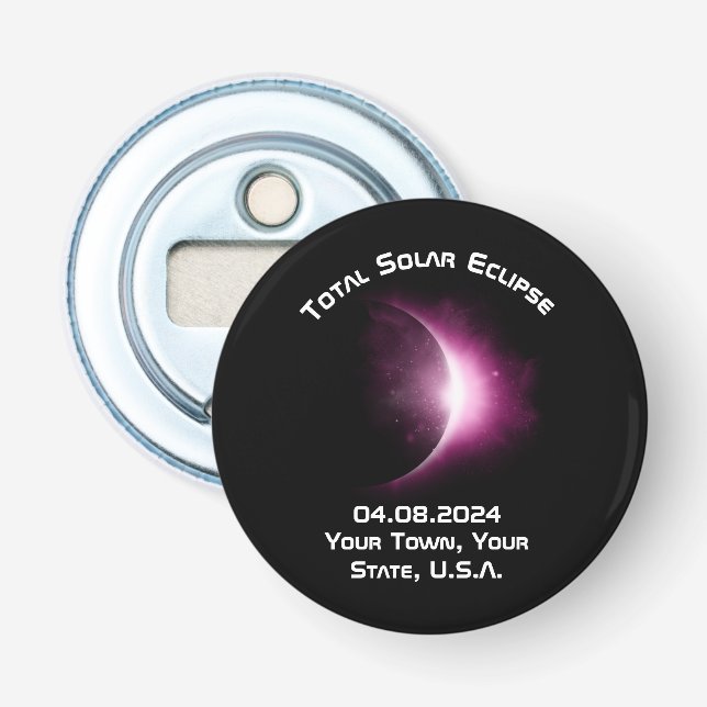Personalised TOTAL SOLAR ECLIPSE 2024 Souvenir Bottle Opener (Front)
