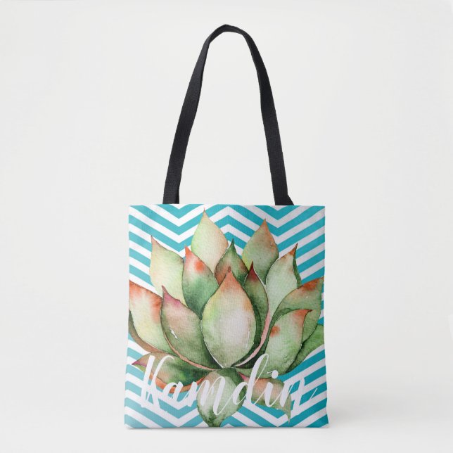 Personalised Tote Bag Boho Cacti Cactus Succulent (Front)