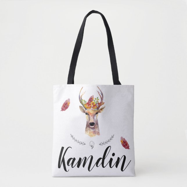 Personalised Tote Bag boho deer Buck Head Browning (Front)