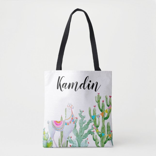 Personalised Tote Bag Boho Llama Bohemian Cacti De (Front)