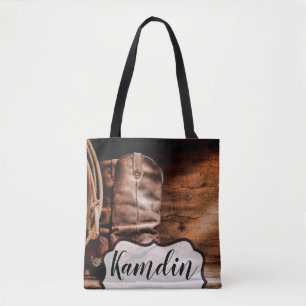 Personalised Tote Bag Cowboy Boots Barn Wood Rusti