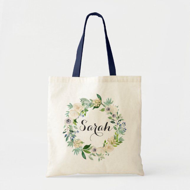 Personalised Tote Bag. Floral Tote Bag. Bridesmaid Bag (Front)