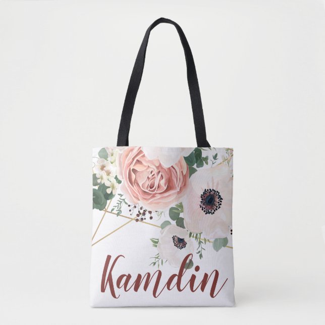 Personalised Tote Bag Geometric Garden Rose Anemon (Front)