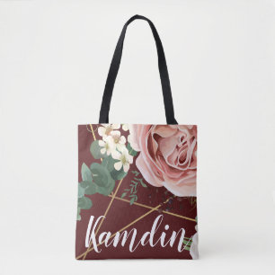 Personalised Tote Bag Geometric Garden Rose Wine