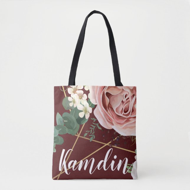Personalised Tote Bag Geometric Garden Rose Wine (Front)