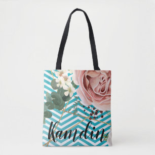 Personalised Tote Bag Geometric Rose Chevron Te