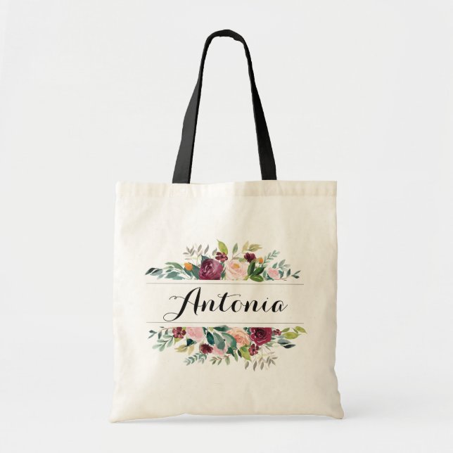 Personalised Tote Bag. Green Tote Bag. Bridesmaid Bag (Front)