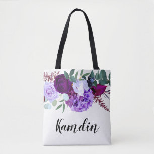 Personalised Tote Bag Lavender Hibiscus on White