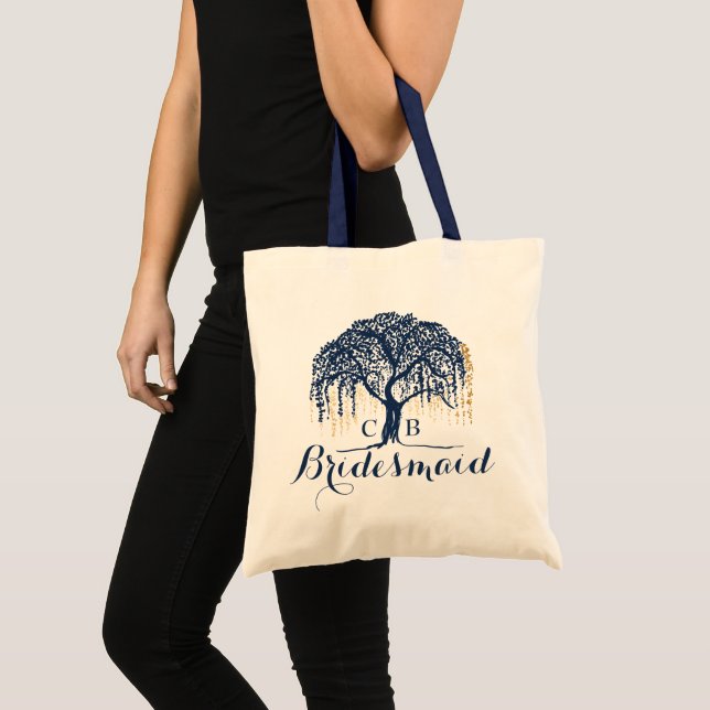 Personalised Tote Bag Navy Willow Tree Bridesmaid (Front (Product))