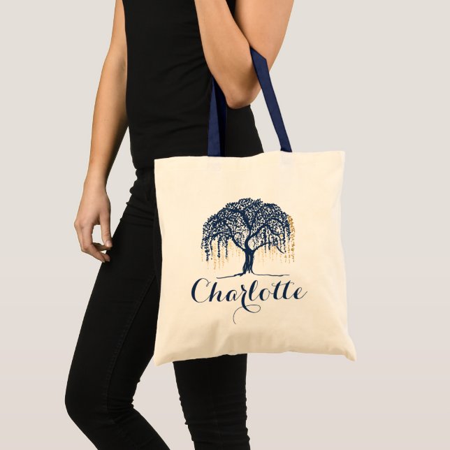 Personalised Tote Bag - Navy Willow Tree Wedding (Front (Product))