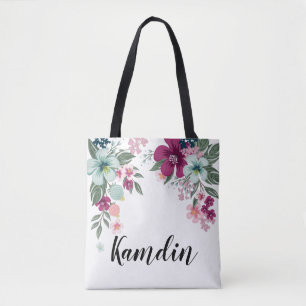 Personalised Tote Bag Tropical Flower on White