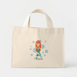 Personalised tote bag with cute mermaid girl
