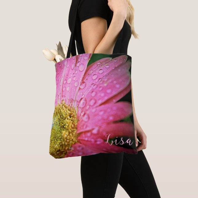 Personalised Tote Bags - Pink Gerbera Daisy (Close Up)