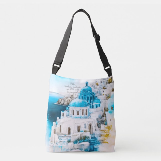 Personalised tote. Santorini tote. Greek pattern Crossbody Bag (Front)