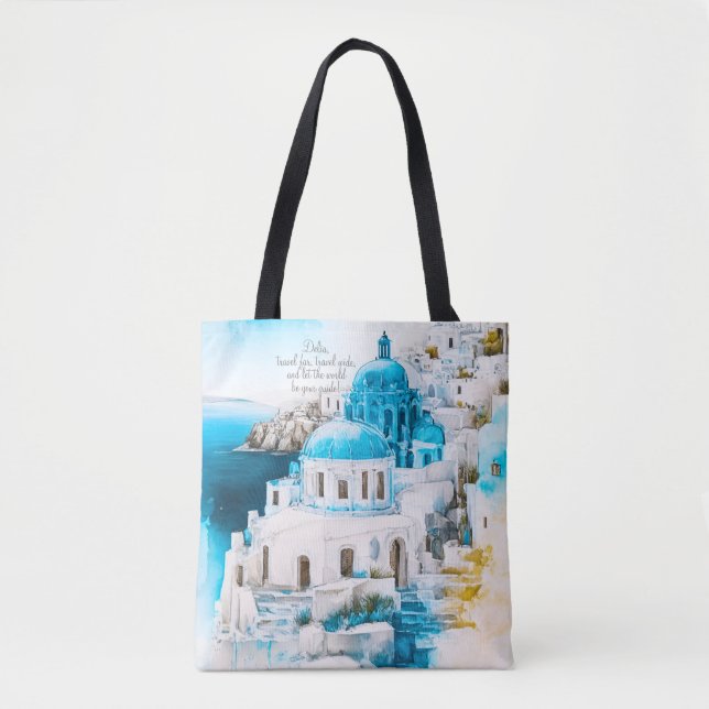 Personalised tote. Santorini tote. Greek pattern Tote Bag (Front)