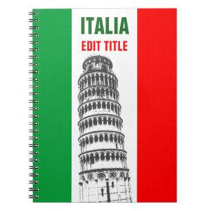 Personalised Tower of Pisa and Italian Flag Spiral Notebook