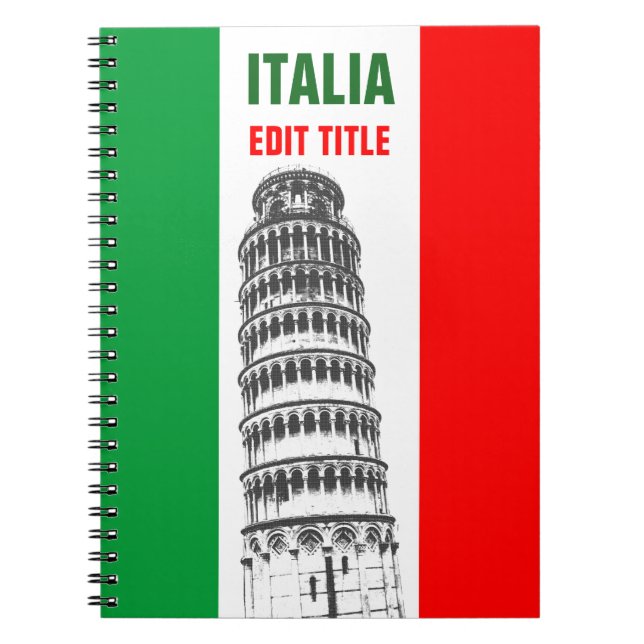 Personalised Tower of Pisa and Italian Flag Spiral Notebook (Front)