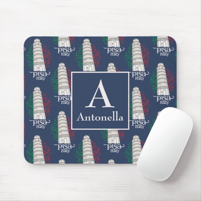 Personalised Tower of Pisa with Monogram and Name Mouse Pad (With Mouse)