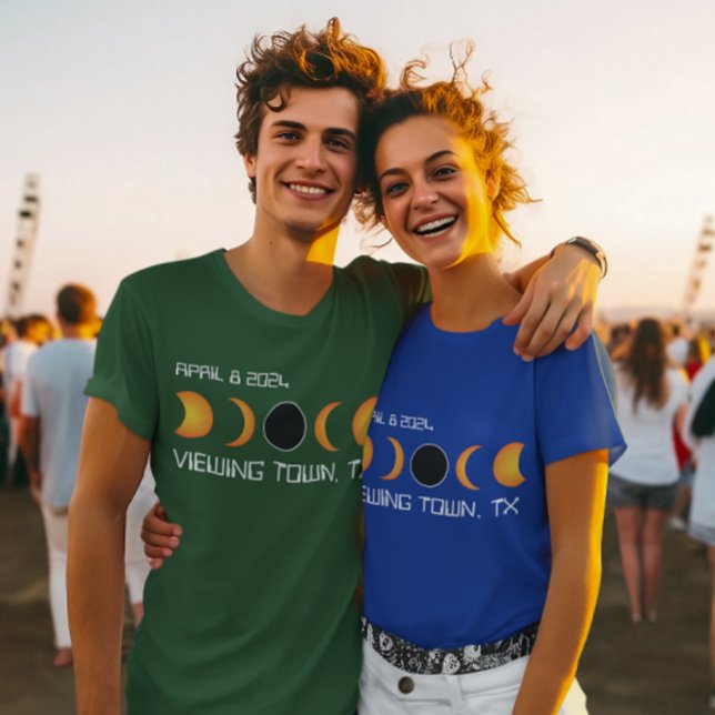 Personalised Town State Total Solar Eclipse 2024 T-Shirt (2024 Total Solar Eclipse Custom Town and State T-Shirt)