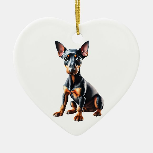 Personalised  Toy Manchester Terrier Puppy Ceramic Tree Decoration (Front)