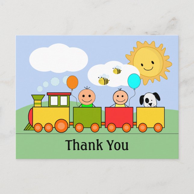 Personalised Toy Train Thank You Postcard (Front)