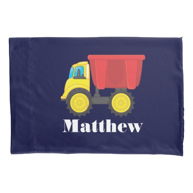 Personalised Toy Truck with Boy's Name Pillow Case (Front)